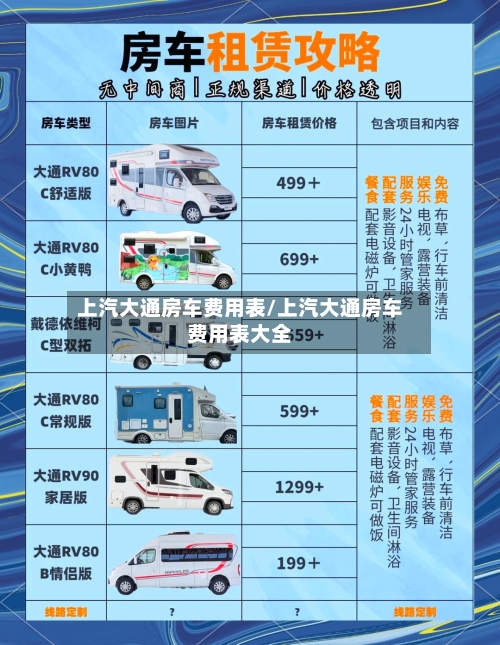 上汽大通房车费用表/上汽大通房车费用表大全