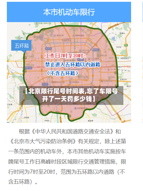 【北京限行尾号时间表,忘了车限号开了一天罚多少钱】